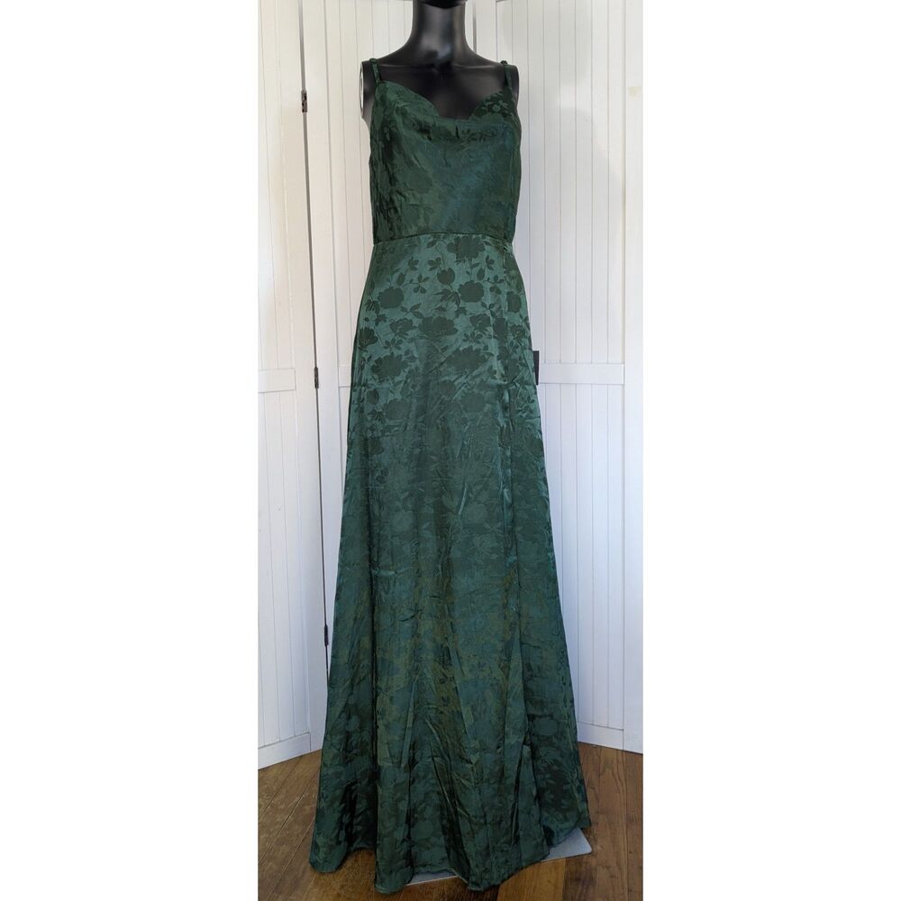 Lulu's Emerald Green Floral Jacquard Maxi Dress